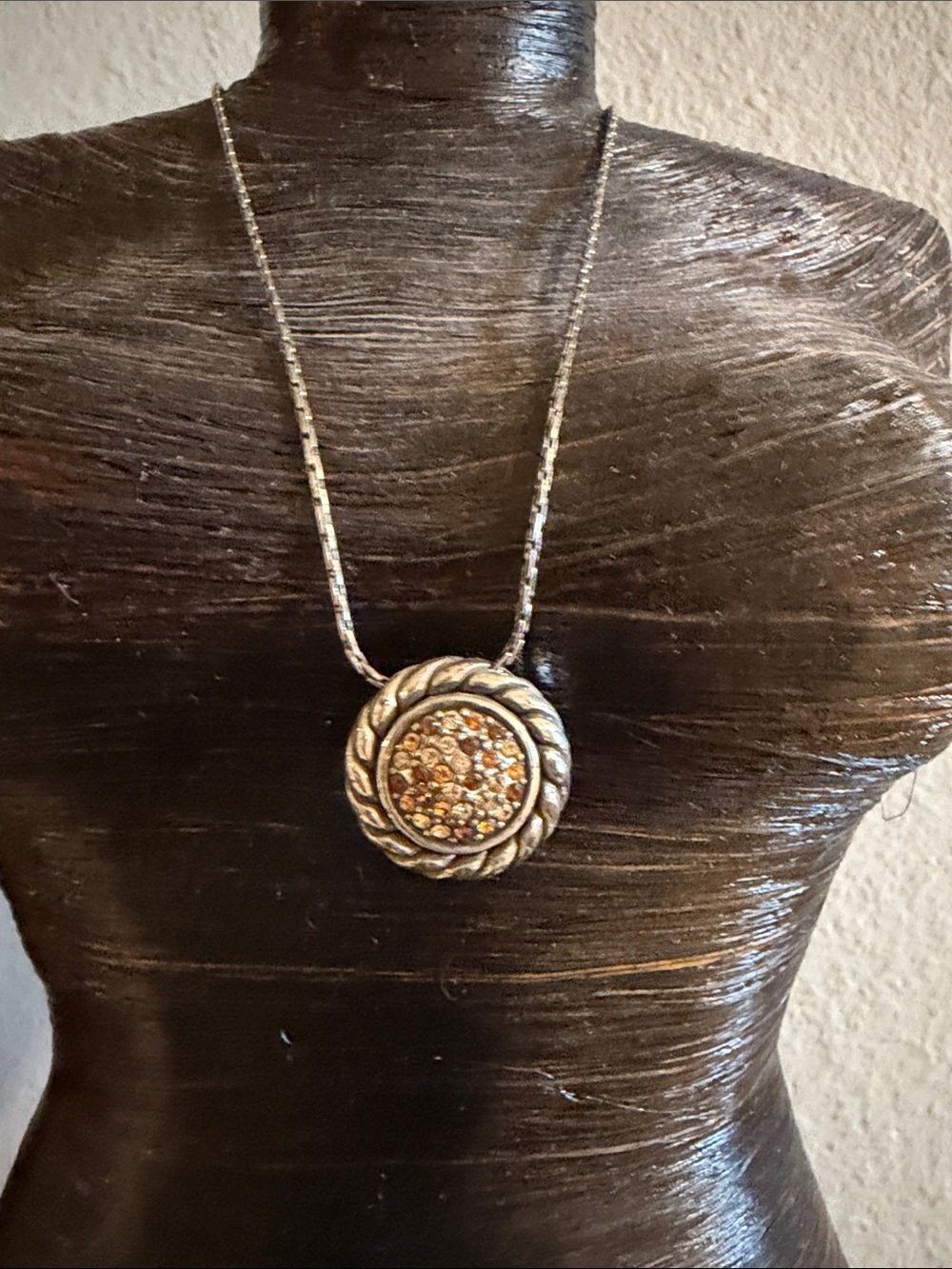 Brighton reversible Rope-Edge Pendant Necklace w/Amber Crystal Cluster